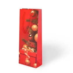 Yılbaşı Varak Baskılı Lüks Karton Çanta 12x35 - Kırmızı - (1)