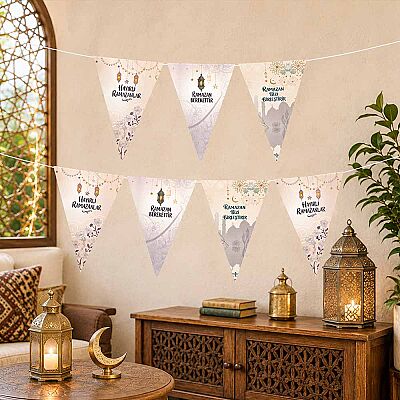 150 cm Ramadan Theme Triangle Pennant Banner – Ramadan Mubarak Wall Garland - 1