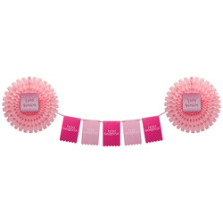1st Birthday Paper Fan Set - Pink - 2