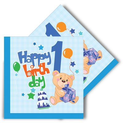 1st Birthday Party Paper Napkins Blue - 1