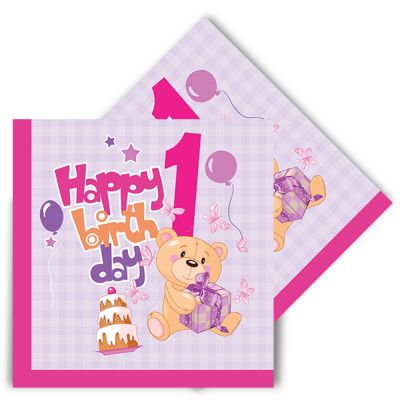 1st Birthday Party Paper Napkins Pink - 1
