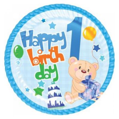 1st Birthday Party Paper Plates Blue - 1