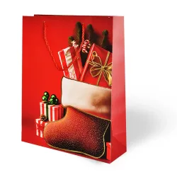 26x32 Lüks Karton Çanta Varak Baskılı -Yılbaşı Temalı- - 3