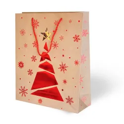 Yılbaşı Varak Baskılı Lüks Karton Çanta 26x32 - Kraft - 3