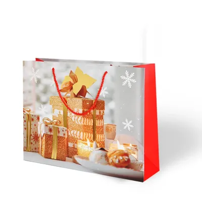 32x26 Lüks Pearl Karton Çanta Varak Baskılı -Yılbaşı Temalı- - 4