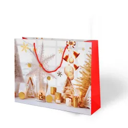 32x26 Lüks Pearl Karton Çanta Varak Baskılı -Yılbaşı Temalı- - 1
