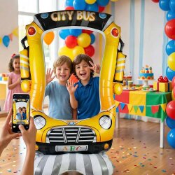 3D School Bus Photo Frame Foil Balloon - 1