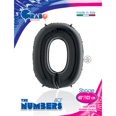 40 inch Black Number 0 Grabo Foil Balloon - 1