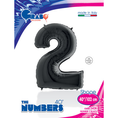 40 inch Black Number 2 Grabo Foil Balloon - 1