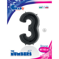 40 inch Black Number 3 Grabo Foil Balloon - 1