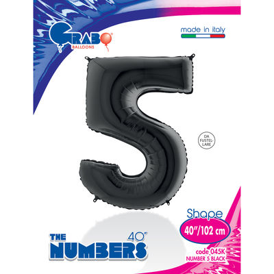 40 inch Black Number 5 Grabo Foil Balloon - 1