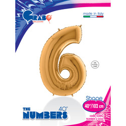 40 inch Gold Number 6 Grabo Foil Balloon - 1