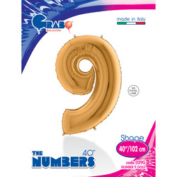 40 inch Gold Number 9 Grabo Foil Balloon - 1