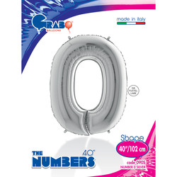 40 inch Silver Number 0 Grabo Foil Balloon - 1