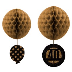 40th Birthday Paper Honeycomb Balls Set - (1)