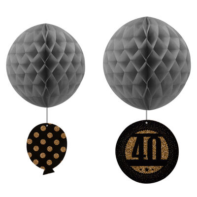 40th Birthday Paper Honeycomb Balls Set - 3