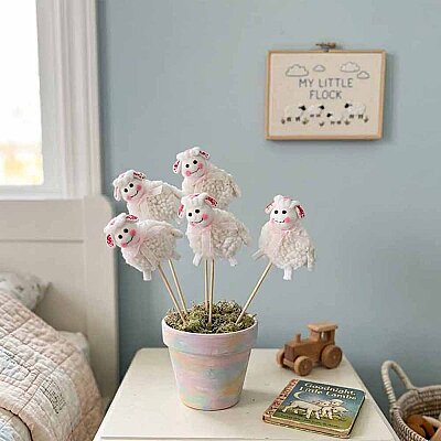 5-Piece Pink Lamb Decor Sticks Set – Nursery & Planter Stakes - 1