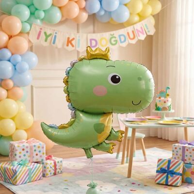 Sevimli Kral Dinozor Retro Folyo Balon - 1