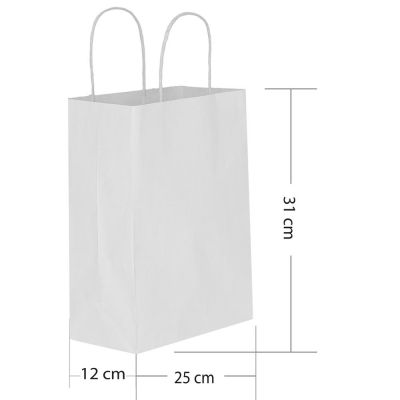 Beyaz Büküm Saplı Kraft Çanta 25x31cm - 2