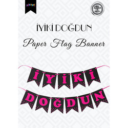 Black İyi Ki Doğdun Banner with Fuchsia Letters - 