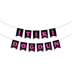 Black İyi Ki Doğdun Banner with Fuchsia Letters - (1)