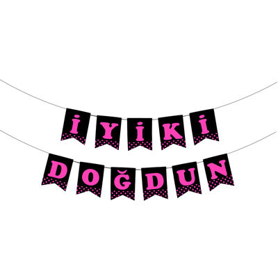 Black İyi Ki Doğdun Banner with Fuchsia Letters - 2