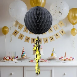 Black Paper Honeycomb Balls with Tassel - 1