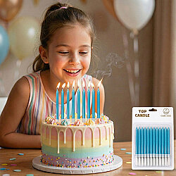 Blue Birthday Cake Candles - Pack of 12 (8 cm) - 1