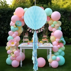 Blue Paper Honeycomb Balls with Tassel - 1
