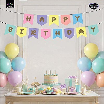 Happy Birthday Makaron Renkler Harf Afiş - 1