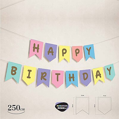 Happy Birthday Makaron Renkler Harf Afiş - 2