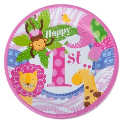 Cheerful Animals Paper Plates Pink - 