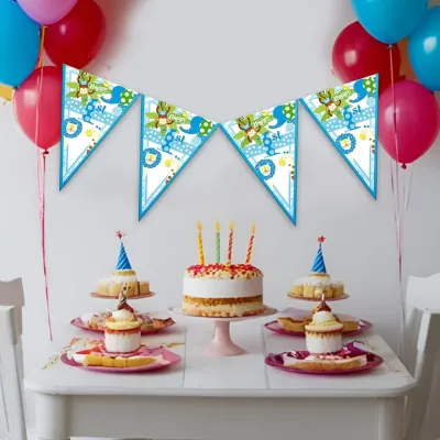 Cheerful Animals Triangle Flag Banner Blue - 1