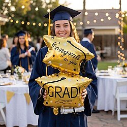 Double Gold Graduation Cap Balloons - Kikajoy