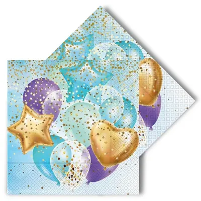 Flying Balloons Paper Napkins Blue - 1