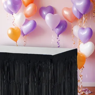 Foil Fringe Table Skirt - Black - 1