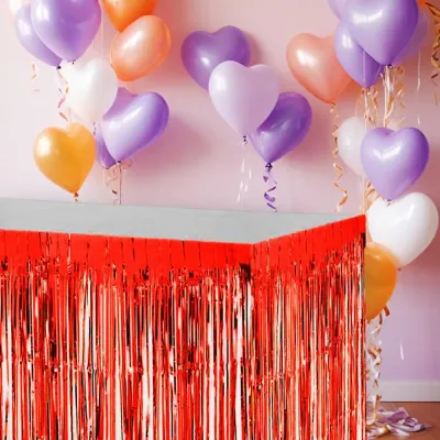 Foil Fringe Table Skirt - Red - 1