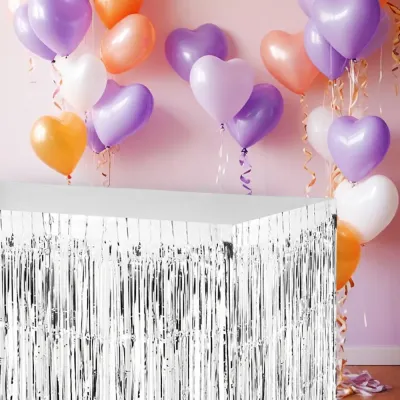 Foil Fringe Table Skirt - Silver - 1
