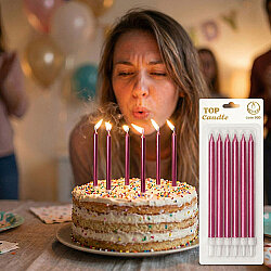 Fuchsia Long Birthday Candle Set - 15 cm (6 Pieces) - 1