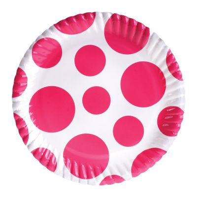 Fuşya Karışık Puantiyeli Karton Tabak 23cm - 1