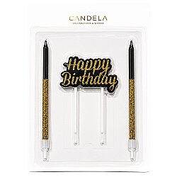 Glitter Happy Birthday & Long Stick Candle Set (14 cm) - 1