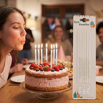 Glitter White Birthday Candles - 1