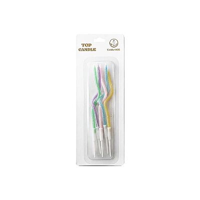 Glittery Twisted Macaron Colored Birthday Candle Set - 2