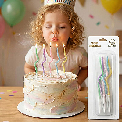 Glittery Twisted Macaron Colored Birthday Candle Set - 1