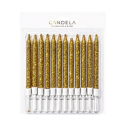 Gold Glitter Cake Candle Set - 8 cm, 12 Pieces - 1