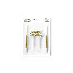 Gold Glitter Happy Birthday & Long Stick Candle Set (14 cm) - 2