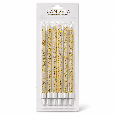Gold Glitter White Cake Candle Set - 15 cm (6 Pieces) - 1