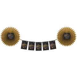 Gold Happy Birthday Paper Fan Decoration Set - (1)