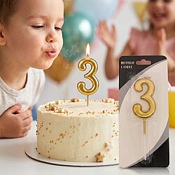 Gold Stick Numeral Candles 7cm No: 3 - 