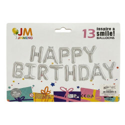 Gümüş Happy Birthday Banner Folyo Balon - 2